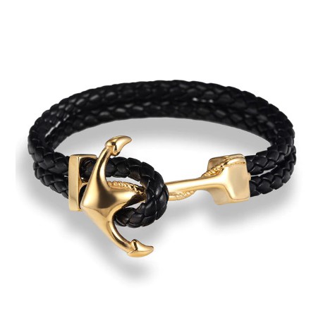 Bracelet Ancre Marine Noir et Or